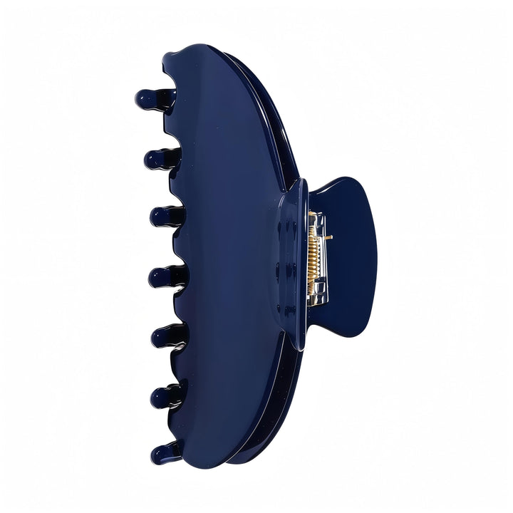 OideGuiing front view of dark blue clip showing shape and polished finish for stylish hold