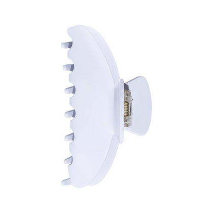 OideGuiing front view of white acetate claw clip showing sleek design and secure hold