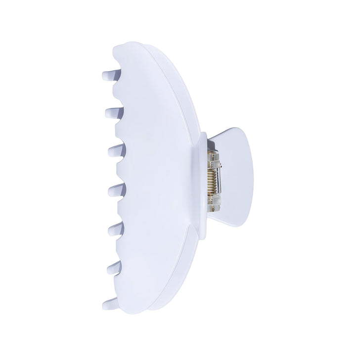 OideGuiing front view of white acetate claw clip showing sleek design and secure hold