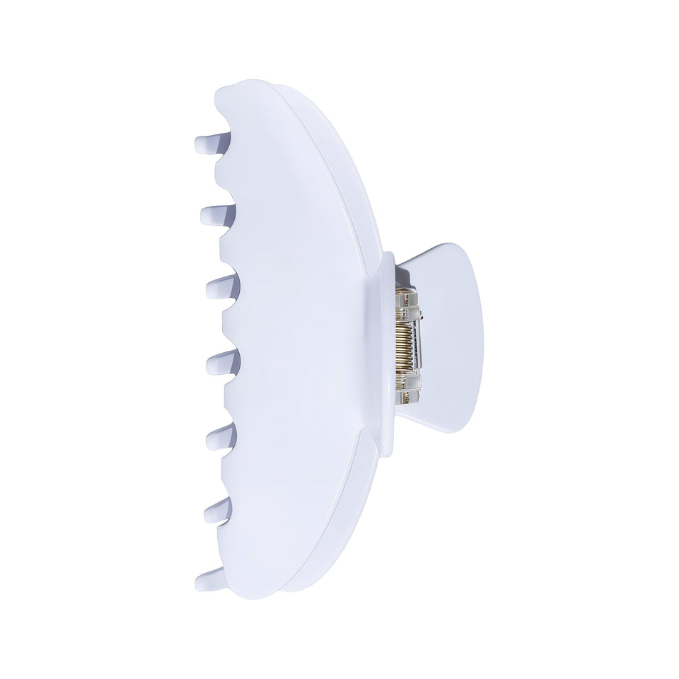 OideGuiing front view of white acetate claw clip showing sleek design and secure hold