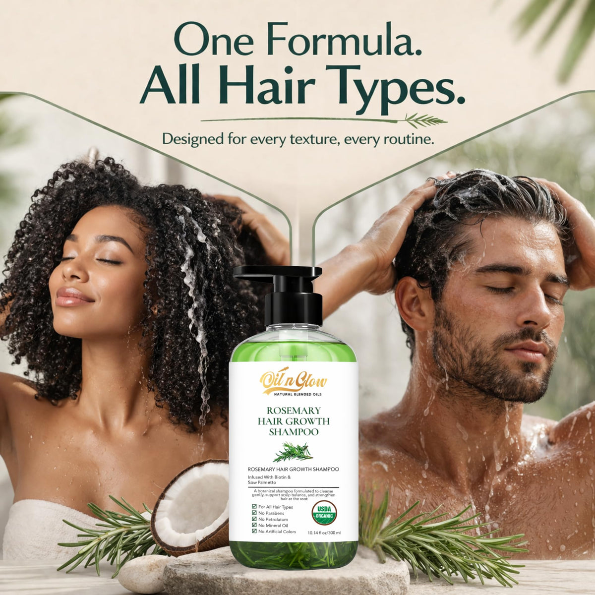 OilnGlow before and after hair density comparison showing fuller look
