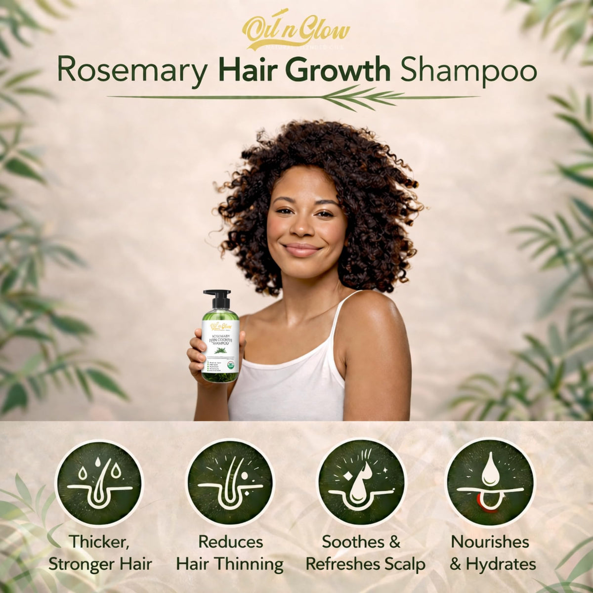 OilnGlow close-up rosemary oil droplet highlighting scalp stimulation