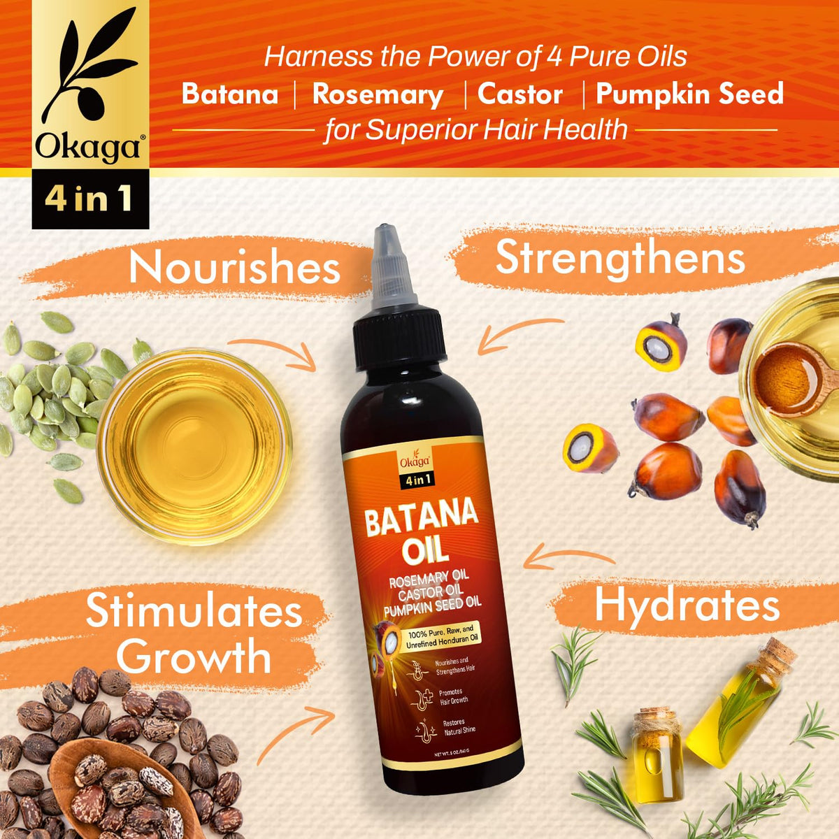 Okaga oil in hand being applied to hair for lightweight nourishment