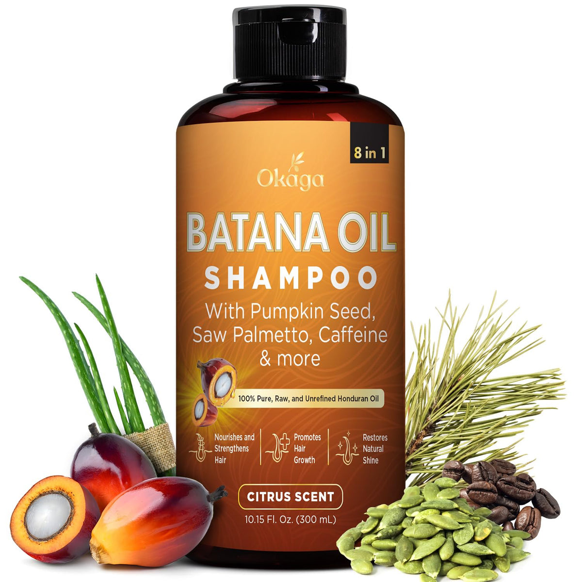 Okaga bottle front label showing product benefits and citrus scent
