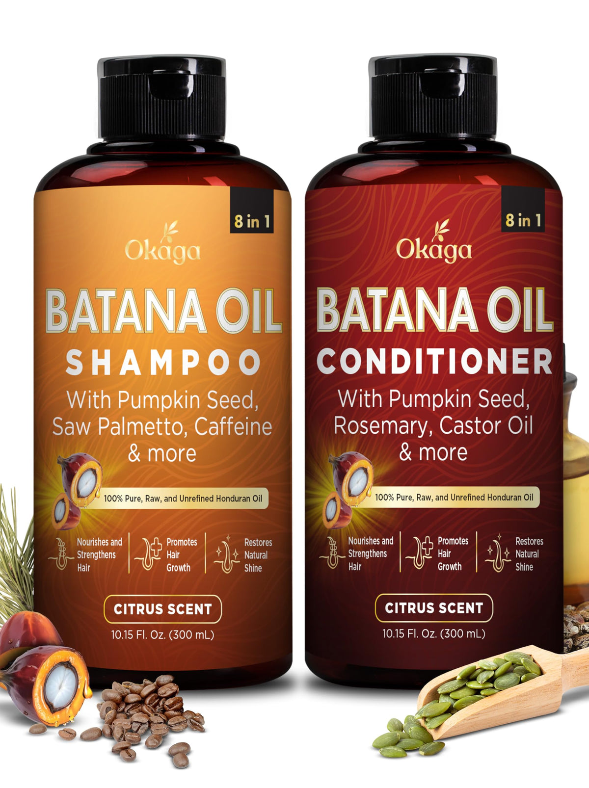 Okaga front packaging showing both bottles and clean design benefit clarity