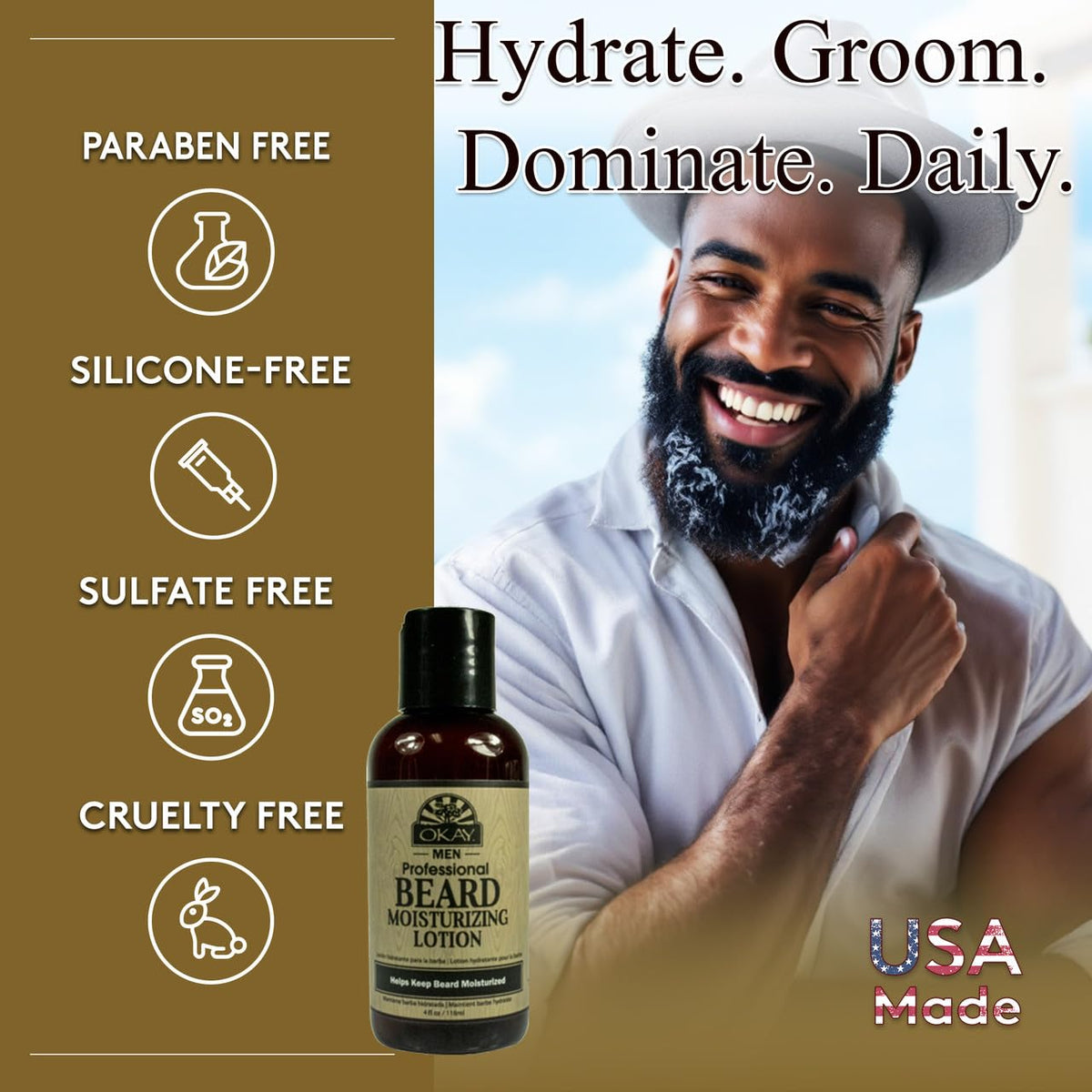 OKAY bottle in hand illustrating 4 ounce scale and portability benefit