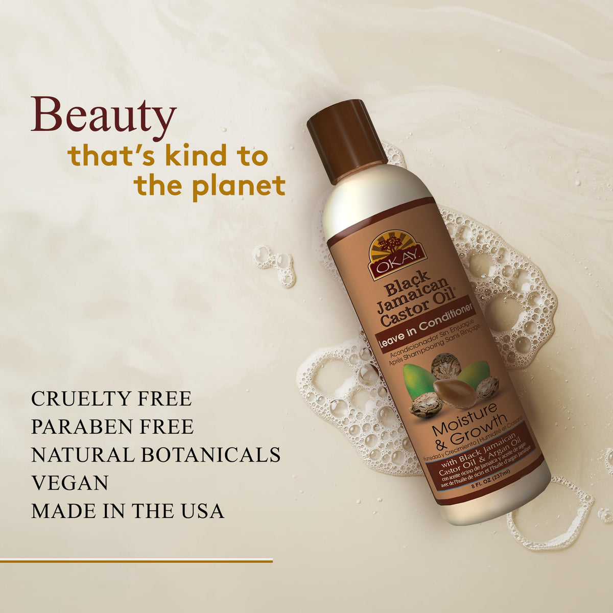 Applying OKAY conditioner to damp hair to detangle and reduce frizz for easier styling
