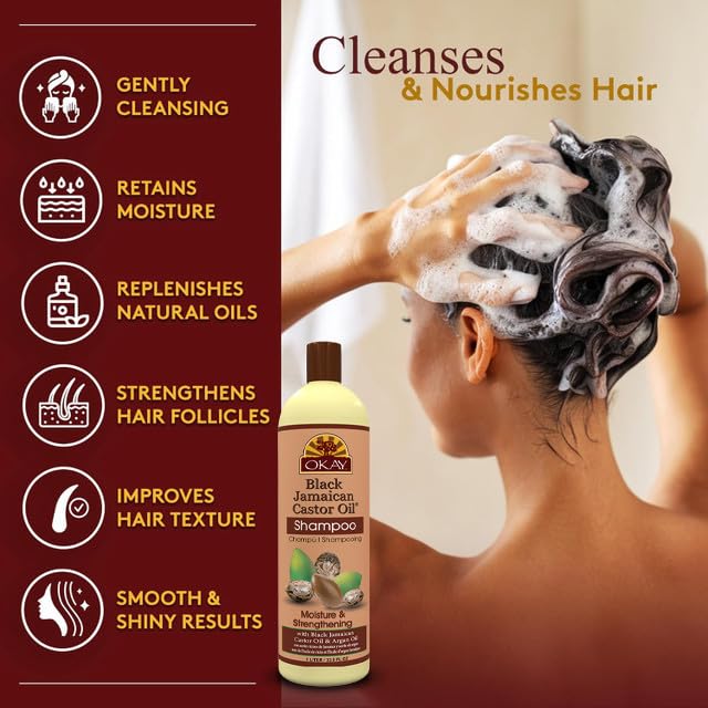 OKAY pouring shampoo texture highlighting smooth moisturizing lather