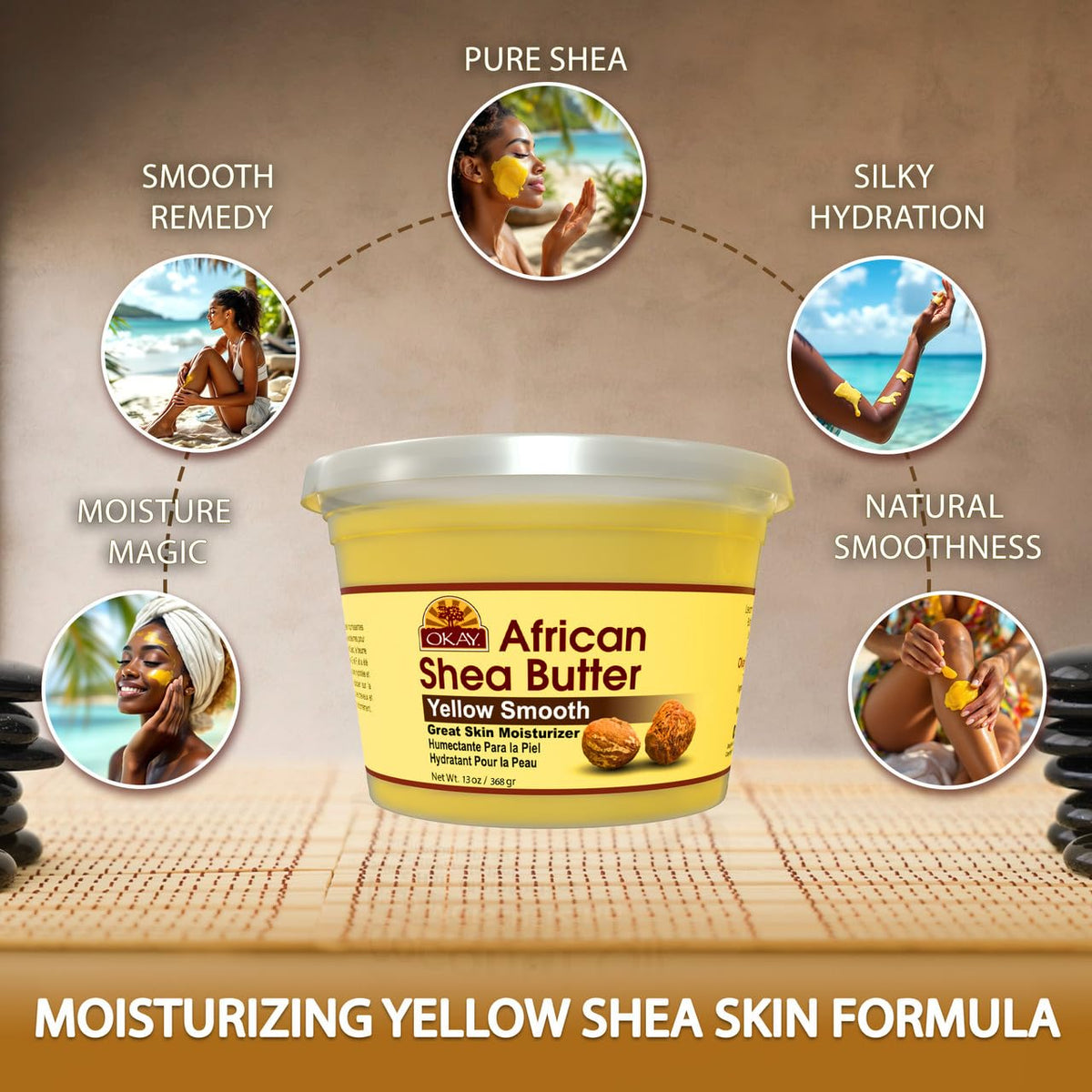 OKAY label close-up showing ingredient origin and raw shea benefit for informed choice