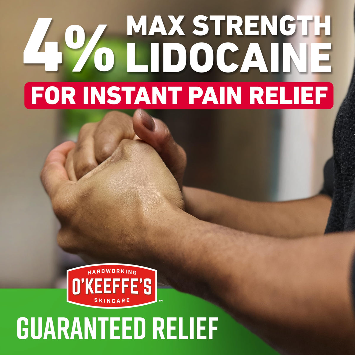 O'Keeffe's cream applied to knuckles illustrating instant cooling and targeted relief