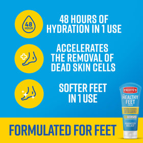 O'Keeffe's cream applied to heel demonstrating targeted treatment for dry, callused areas