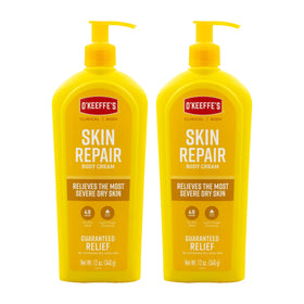 O'Keeffe's front packaging showing dual 12 oz bottles for lasting moisture