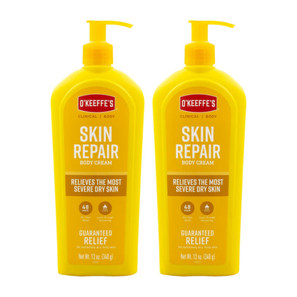 O'Keeffe's front packaging showing dual 12 oz bottles for lasting moisture