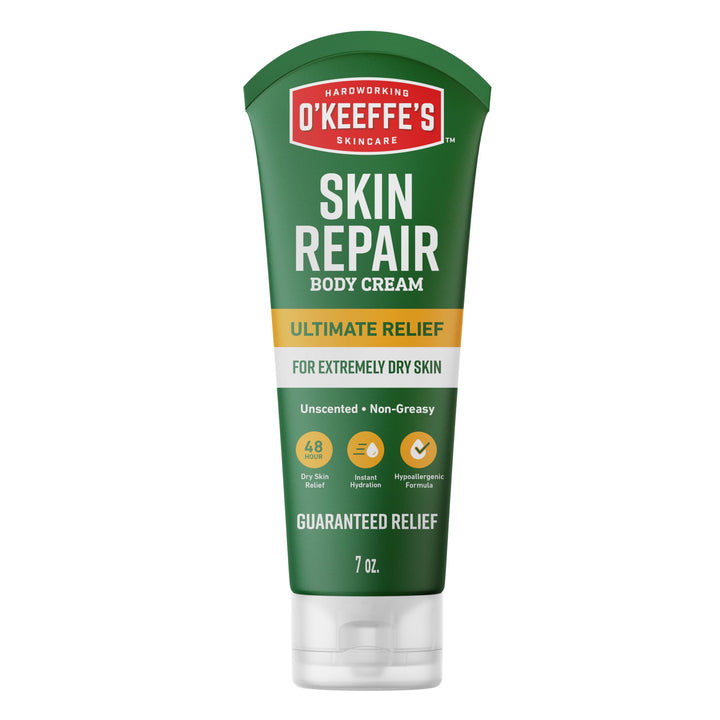 O'Keeffe's front tube showing 7 oz packaging and clear branding benefit: easy identification