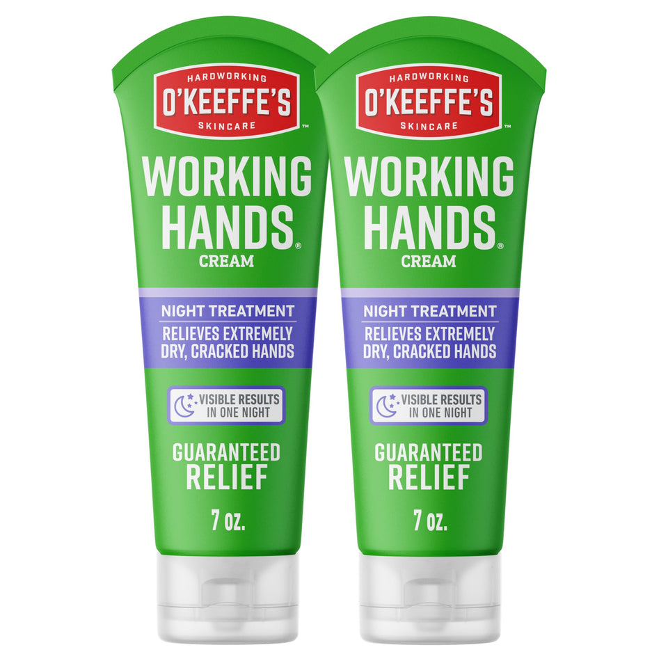 O'Keeffe's front tube showing night treatment branding and size benefit