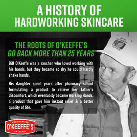 O'Keeffe's products in use on hands and feet demonstrating targeted hydration