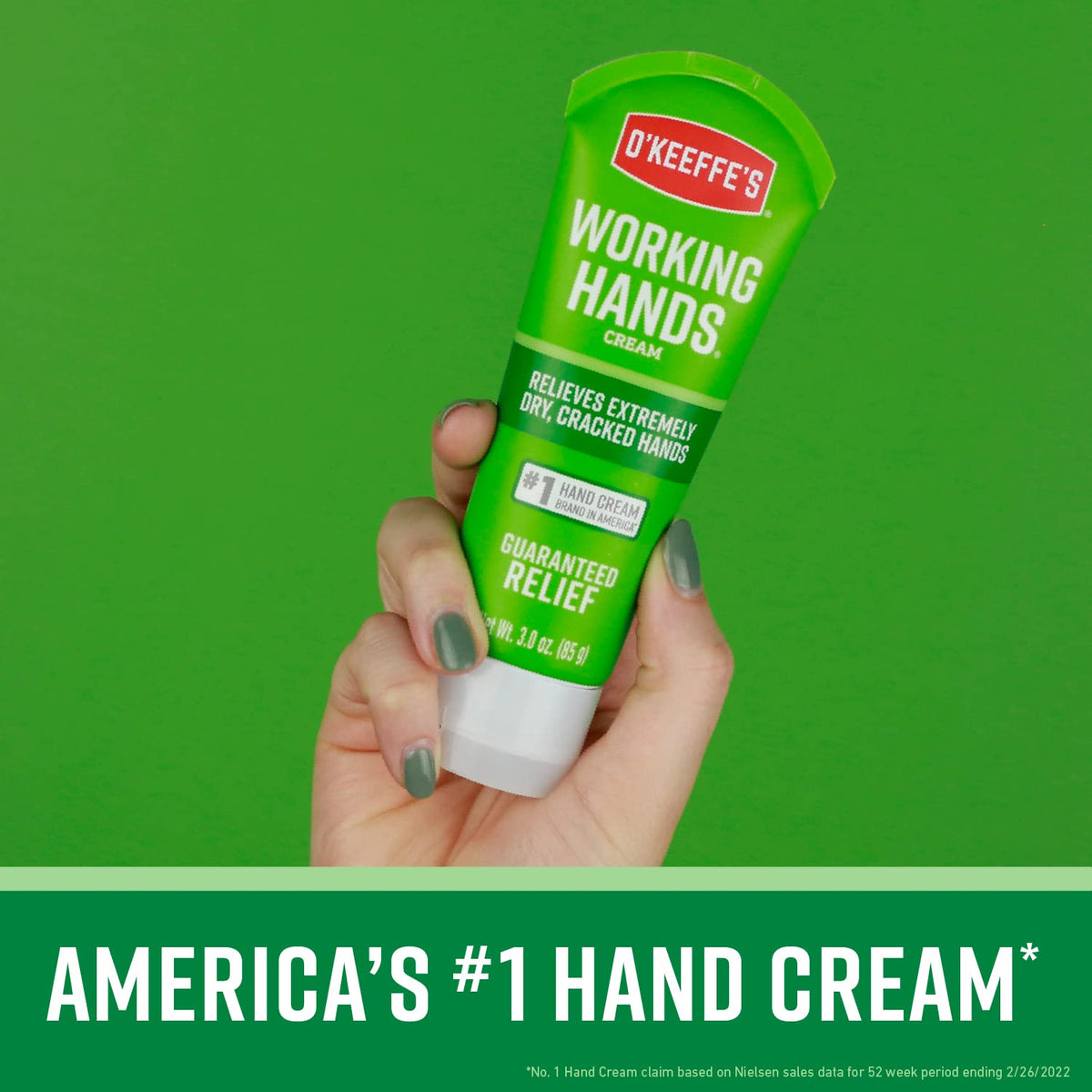 O'Keeffe's Working Hands cream spread on skin demonstrating fast relief
