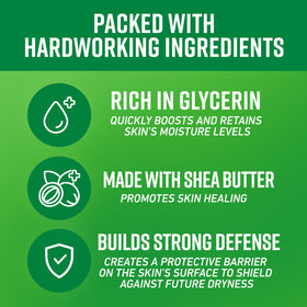 O'Keeffe's lotion texture on skin demonstrating glycerin-rich hydration and non-greasy feel