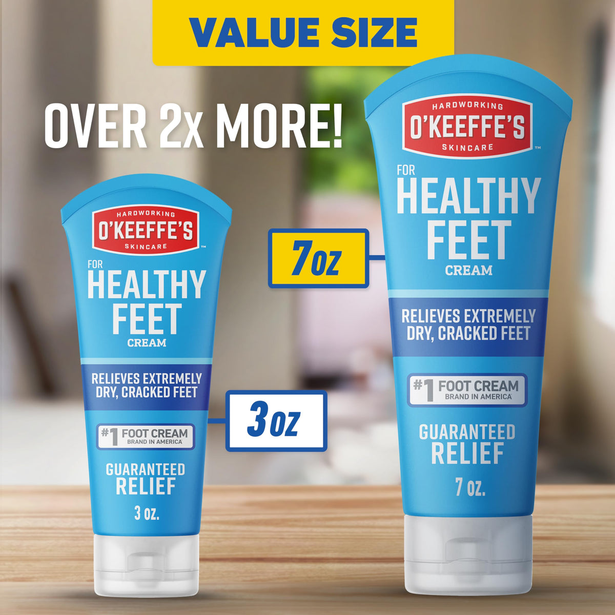 O'Keeffe's two-pack boxed side view highlighting value and reliable supply