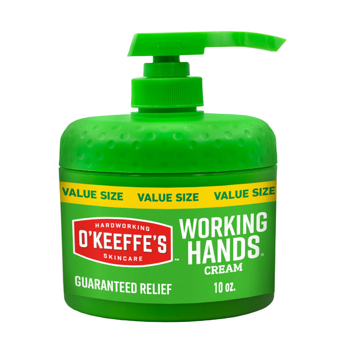 O'Keeffe's front pump jar showing packaging and product identity for easy recognition