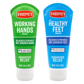O'Keeffe's front packaging of both travel creams showing compact duo benefits
