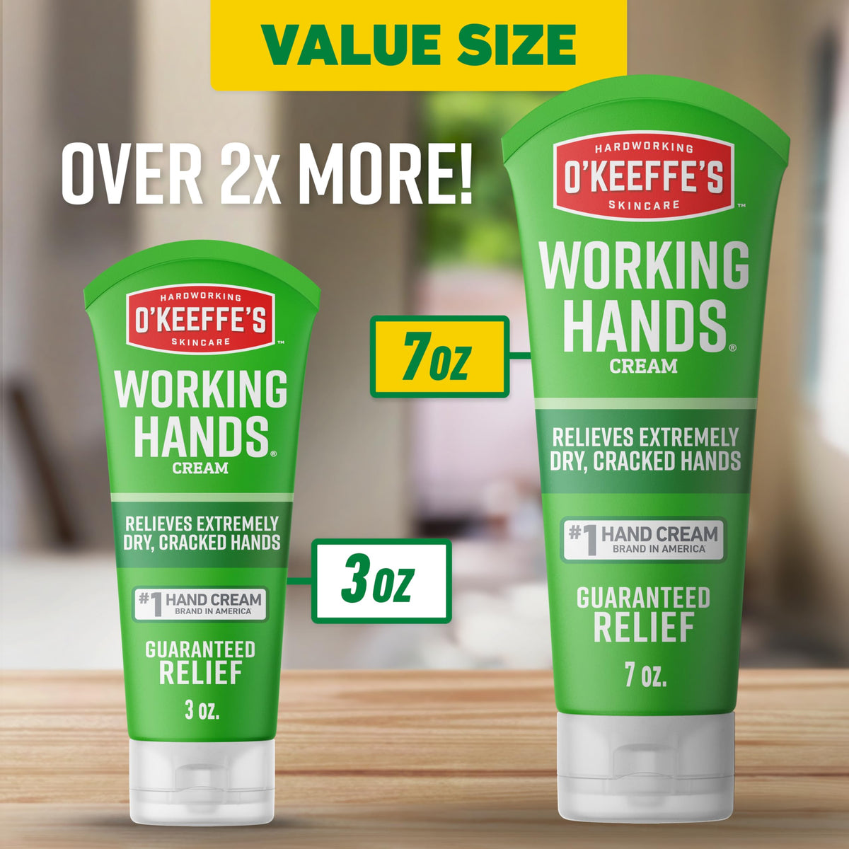 O'Keeffe's label detail showing product claims and easy-to-read instructions