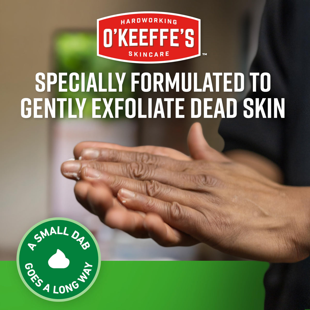 O'Keeffe's tube next to hand for scale, travel-friendly benefit