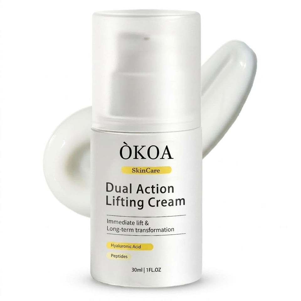ÓKOA Skincare jar front view showing sleek packaging and firming benefits