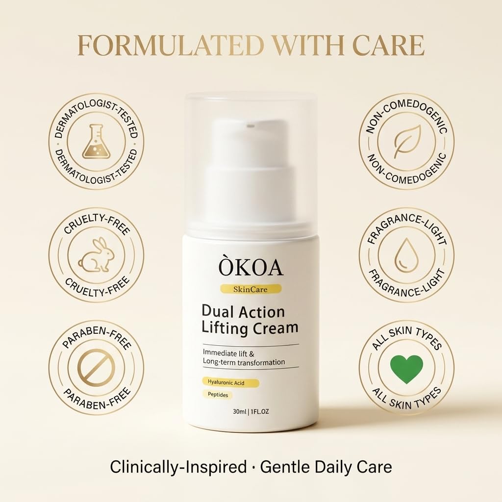 ÓKOA Skincare label close-up showing formula details and ingredient transparency benefit