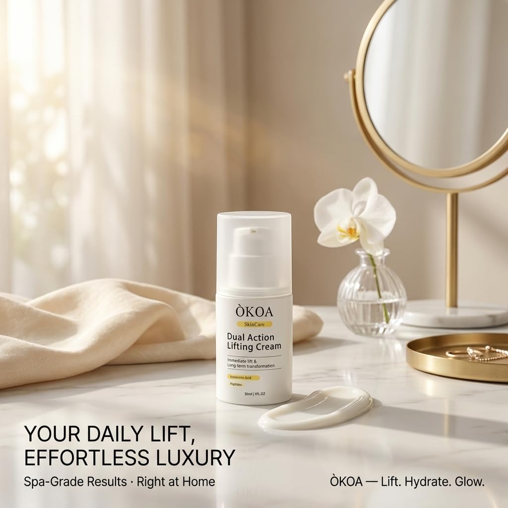 ÓKOA Skincare boxed packaging view indicating shelf-stable storage benefit