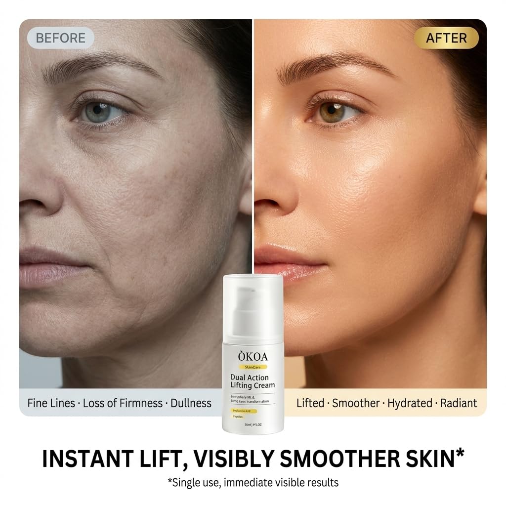 ÓKOA Skincare cream applied on skin showing smoothing benefit
