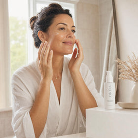 OKOA on bathroom vanity in routine setting promoting daily hydration