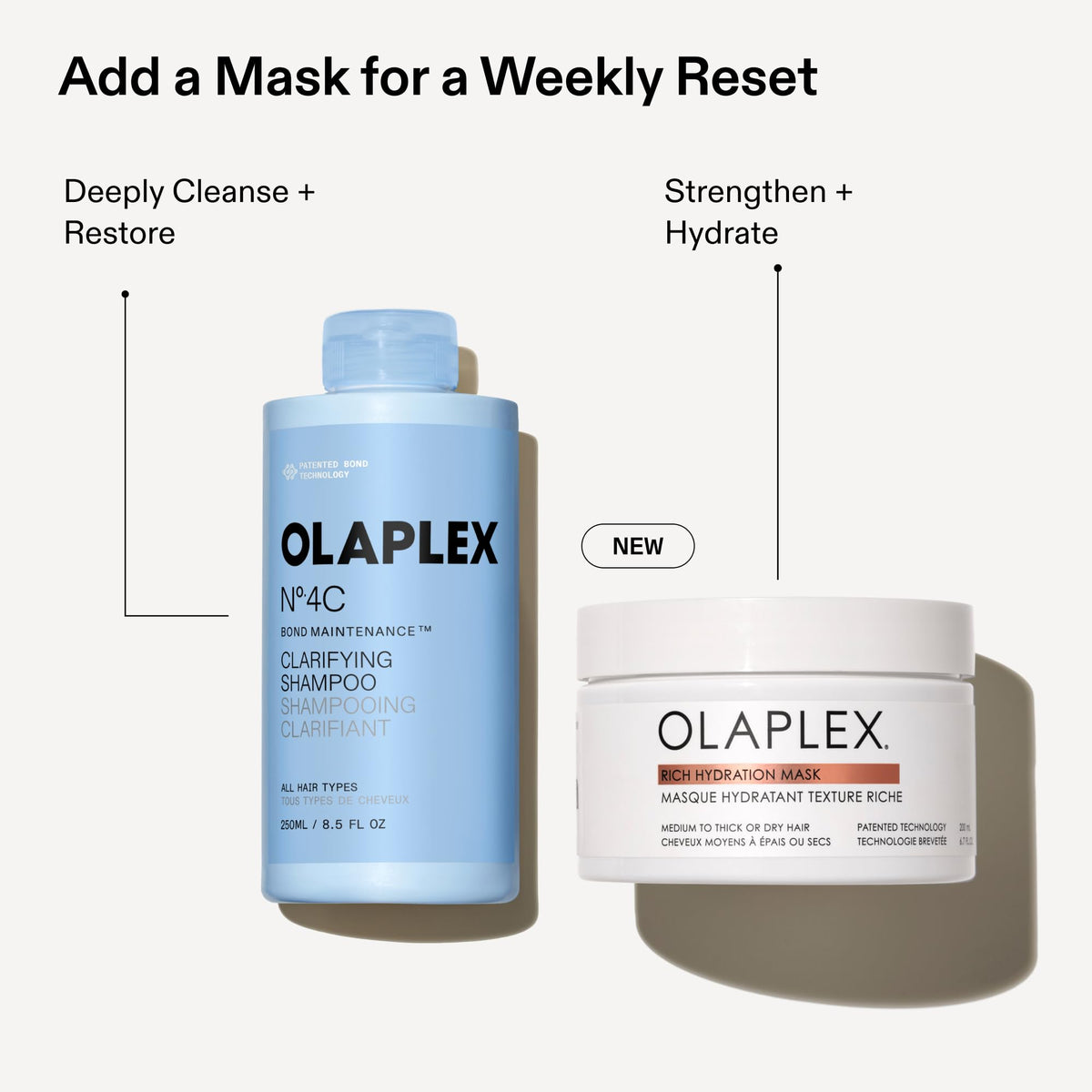 Olaplex Nº.4C on bathroom shelf styled with towels showing everyday routine benefit