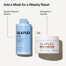 Olaplex Nº.4C on bathroom shelf styled with towels showing everyday routine benefit