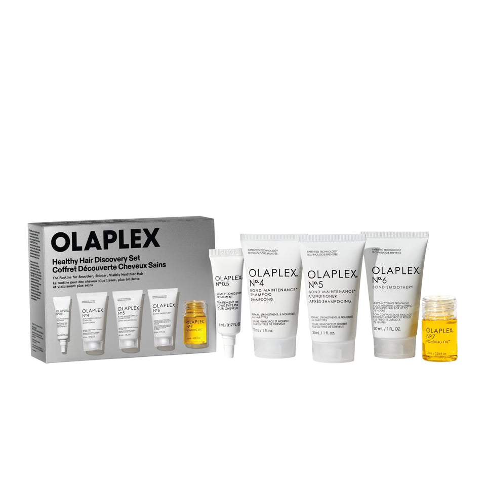 Olaplex travel set front packaging showing all mini products and convenience