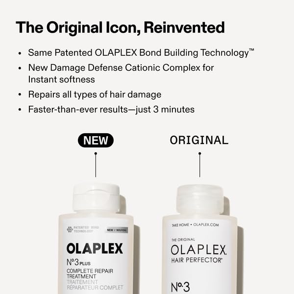 Olaplex N°.3PLUS before and after showing visibly smoother, stronger hair