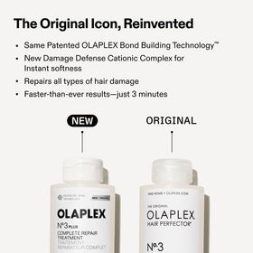Olaplex N°.3PLUS before and after showing visibly smoother, stronger hair