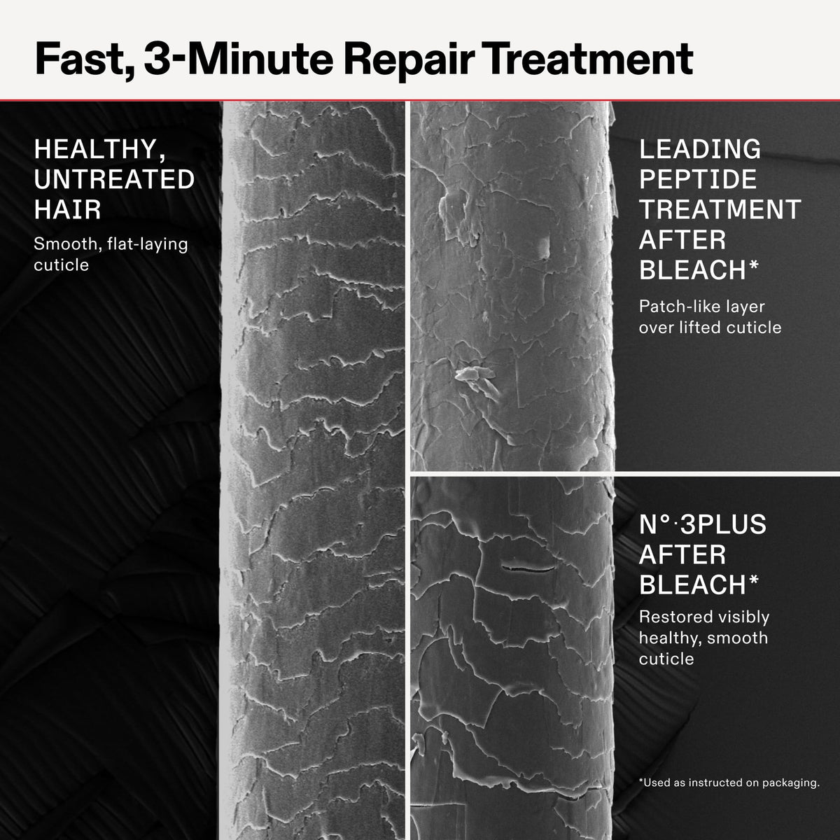 Close-up of Olaplex N°.3PLUS label highlighting bond-building technology
