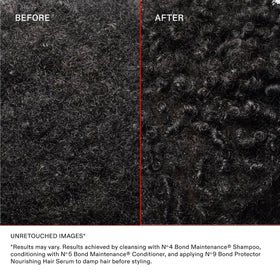 Zoomed ingredient label on Olaplex Nº.5 highlighting bond-building chemistry benefit