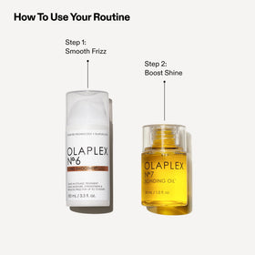 Olaplex No.7 Bonding Oil bottle close-up highlighting pump and instant shine benefit