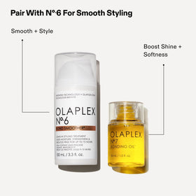Olaplex No.7 on a bathroom shelf with other routine items for everyday styling ease