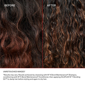 Olaplex No.7 next to a ruler showing 1 fl oz scale and travel-friendly convenience