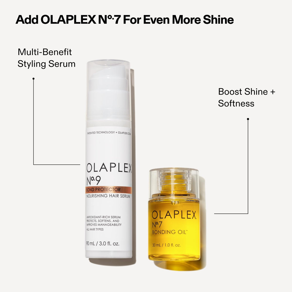Olaplex Nº.9 staged with styling tools to show heat-protection benefit