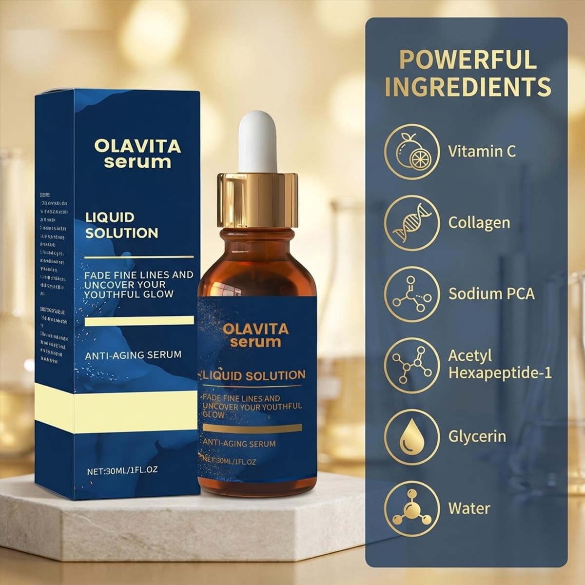 Olavita Serum used under makeup in daytime routine for non-greasy layering benefit