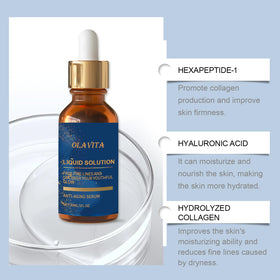 OLAVITA dropper close-up highlighting serum texture and quick absorption benefit
