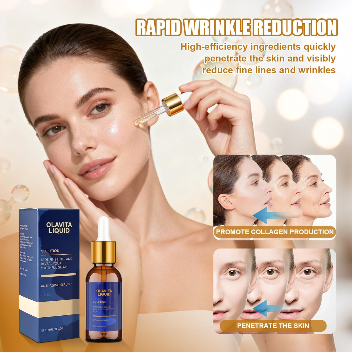 Olavita Liquid label close-up showcasing active ingredients for targeted skin support