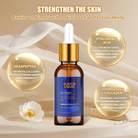 Olavita Liquid pump dispensing serum illustrating easy, precise application