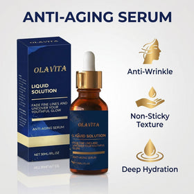 OLAVITA serum texture on skin close-up, highlights lightweight hydration