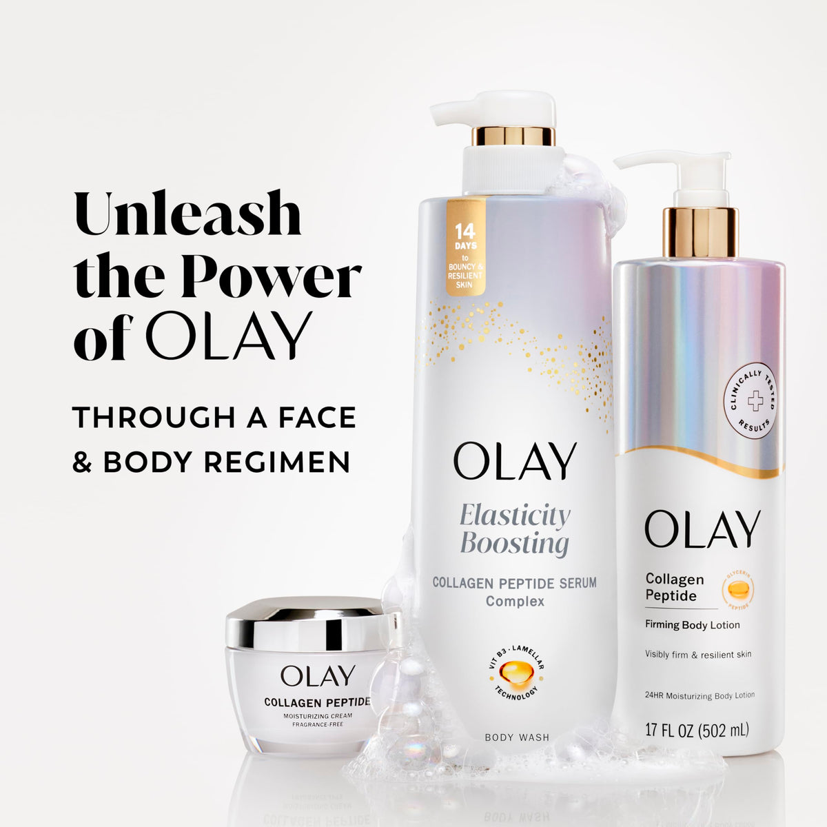 Olay lifestyle shot of smooth, moisturized skin after showering benefit