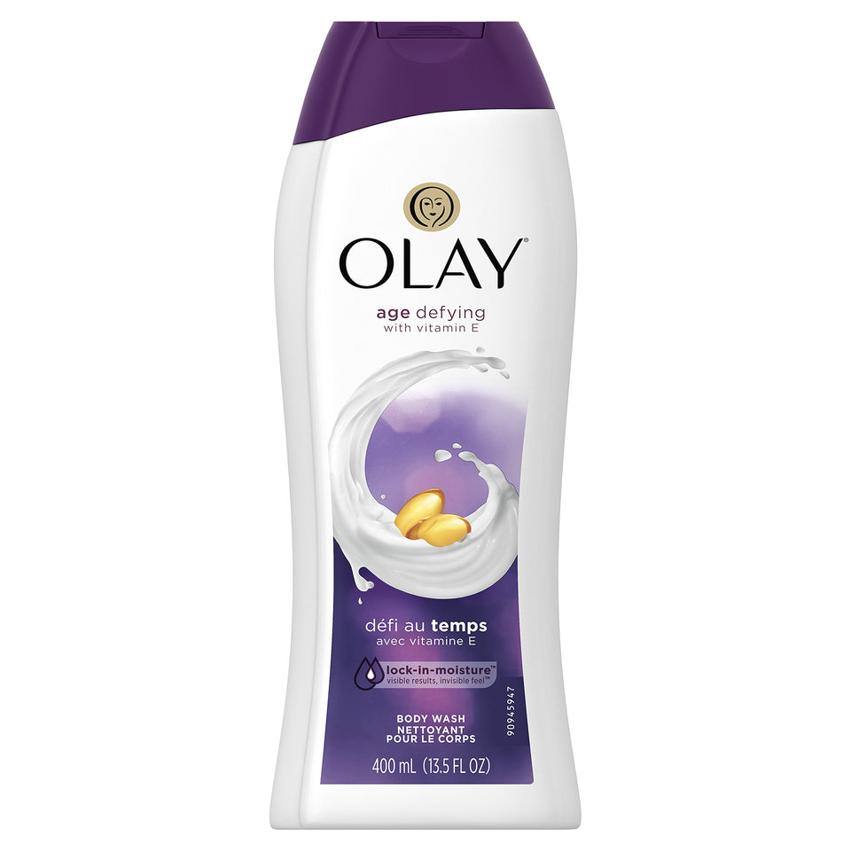 Olay bottle front view showing hydrating formula for softer skin